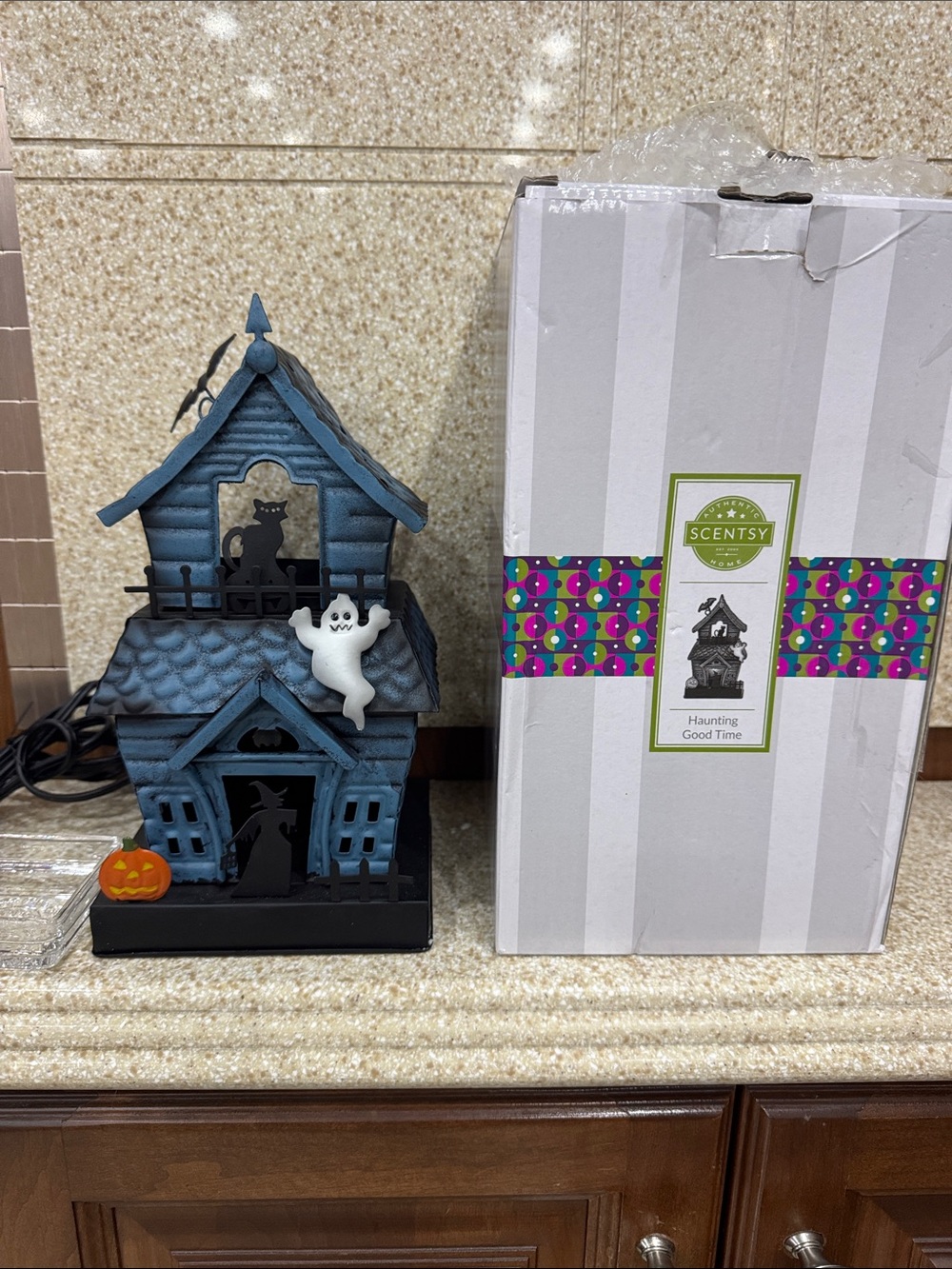Scentsy Blue Haunted House Halloween Wax Warmer with Ghost and Pumpkin